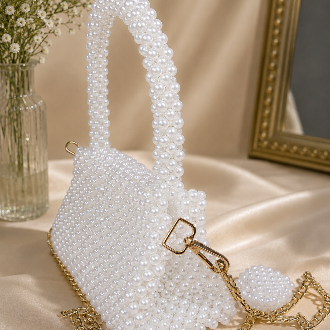 White Pearl Beaded Bag
