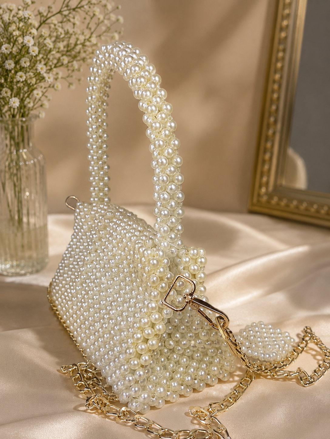 OffWhite pearl Beaded Bag